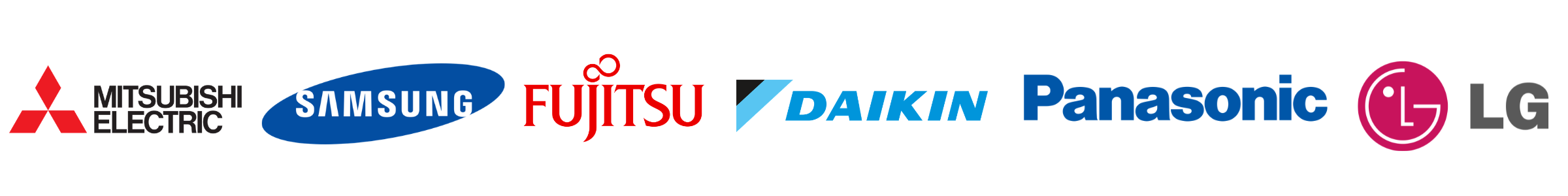 Logos de marcas de aire acondicionado: Mitsubishi Electric, Samsung, Fujitsu, Daikin, Panasonic y LG - Instalación aire acondicionado en Barcelona y Baix Llobregat